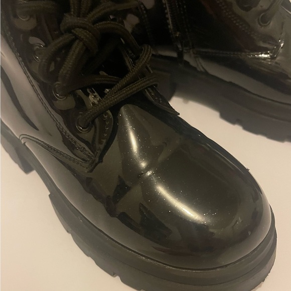 Glossy Black Lace-Up Ankle Boots - Picture 5 of 5